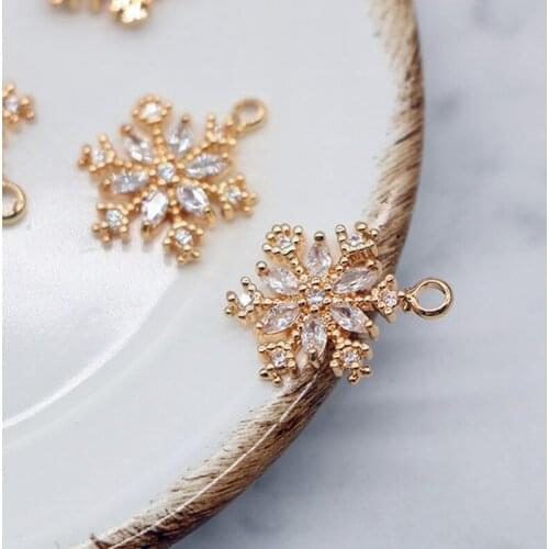 2021 New True Gold Plated Copper Zircon Snowflake Necklace Pendants DIY Earring Charms Jewelry Making Accessory