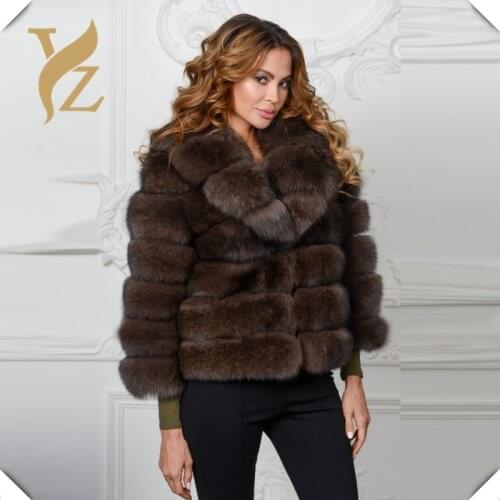New Trendy 100% Real Fur Full Pelt Fox Fur Coat Gigh-end Turn-down Collar For Women Warm Winter Coats Femal Outerwear