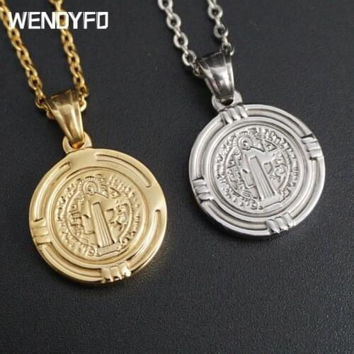 New Arrive Saint Benedict Holy Necklace Pendant Medal Gold Color For Men Stainless Steel Fashion Christian Jewelry Gift Badge