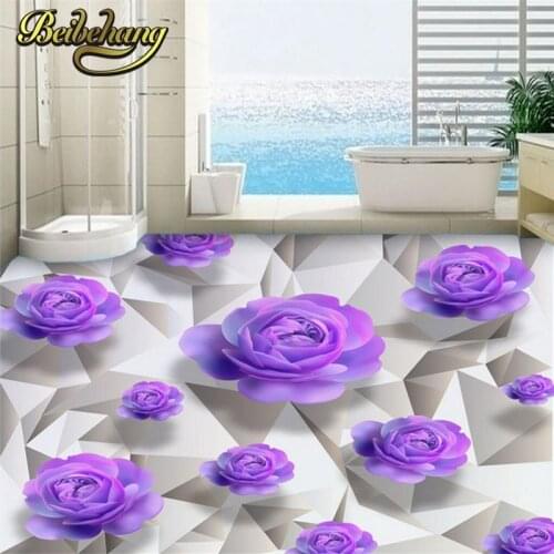 Beibehang Custom Purple roses wall paper Living Room Bedroom Bathroom Floor Stickers Self-adhesive Waterproof Wallpaper For Wall