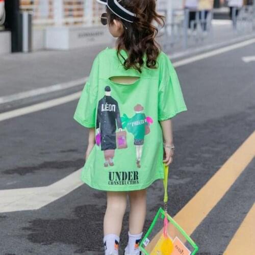 Baby Girls Mid-length T-shirt Dress 2021 Summer Kids Fashion Short Sleeve Top Childrens Clothing Tide