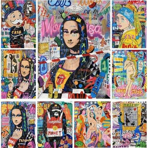 Pop Art Alec Monopoly Graffiti Canvas Art Mona Lisa Modern Paintings Wall Art Posters Prints Street Art Pictures for Wall Room