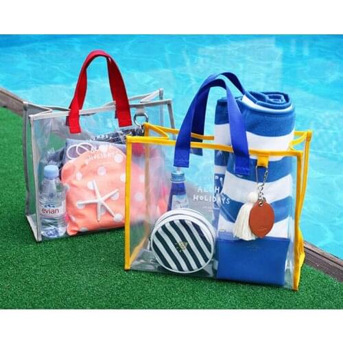 Transparent PVC hand carry swimming bag portable clothing storage bag fashion beach bag travel bag