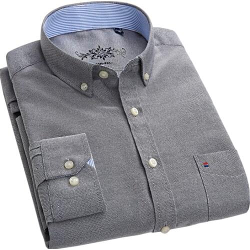 Fashion Brand Mens Plus Size Oxford Long Sleeve Shirt High Quality Classic Loose Casual Workwear Shirt Plaid Square Neck Top
