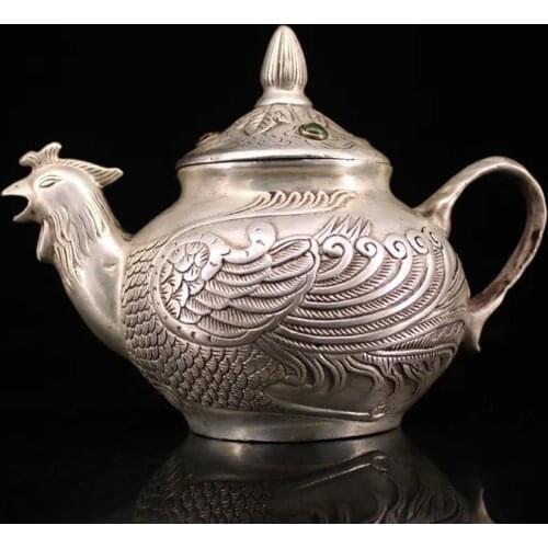 Handmade gemstone silver phoenix silver pot jug jug decoration,Free shipping