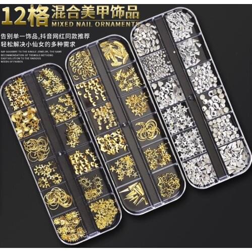 Nail Sequin Mixed Rivet Diamond Pearl Nail Art Sequin 1 Box 12 Grid Rivet Alloy Diamond Magic Pearl Horse Eye Nail Sequin Nails