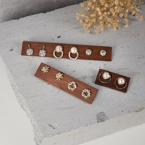 Dark Brown Rectangular High-end Black Walnut Solid Wood Earring Display Stand Storage Photo Props Jewelry Display Stand 1Piece