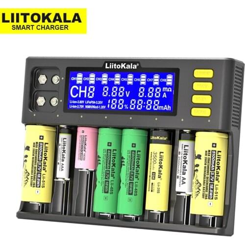 LiitoKala Lii-S8 battery charger Li-ion 3.7V Ni-MH 1.2V LiFePO4 3.2V IMR 3.8V charger for 18650 26650 21700 26700 AA AAA