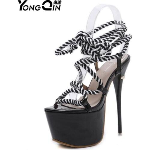 Shoes women 2018 new Europe Patent Leather Hhigh Heel Sexy Bow Sandals Shoes size 34-40