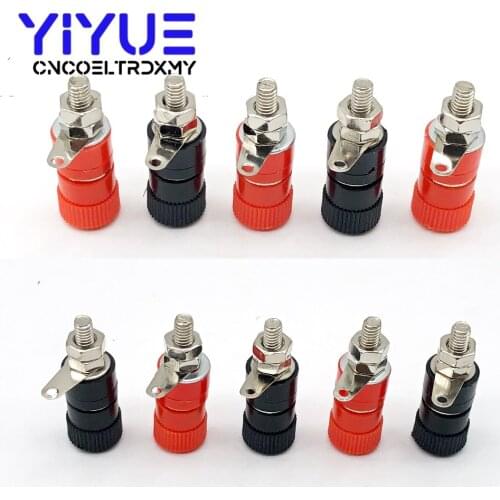 10pcs 4mm Banana Socket Nickel Plated Binding Post Nut Banana Plug Jack Connector Red + Black