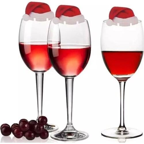 10PCs Paper Christmas Hat For Wine Glasses Mark Distinguish Adorments Family New Year Party Decoration Drop Shipping Wholesale