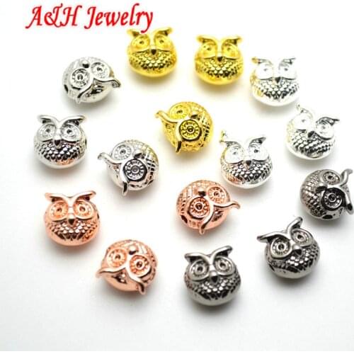 20pcs New Arrival Solid Alloy Owl Head Beads Rose Gold Silver Gun Black Color For Bracelet Making Materials