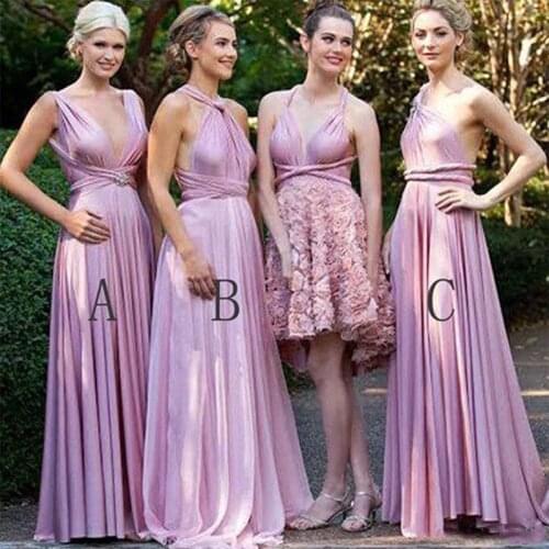 2019 Chiffon Bridesmaid DressesConvertible A Line Long Maid of Honor Dresses Cheap Wedding Party Dresses
