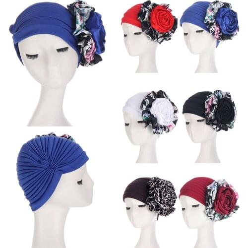2021 Stretch Inner Hijab Caps Muslim Hat Turban Femme Musulman Turbante Ready to Wear Hijab Bonnet Flower Indian Headwrap Chemo