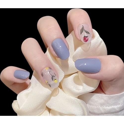 24pcs/box press on nails designs Flower Printed Type Removable Long Paragraph Fashion Manicure Save Time Fake Nails With Glue