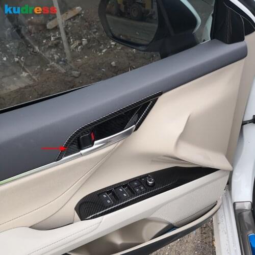 For Toyota Camry 2018 2019 2020 Carbon Fiber Car Inner Door Handle Cover Trim Bowl Frame Bezel Sticker Styling Auto Accessories
