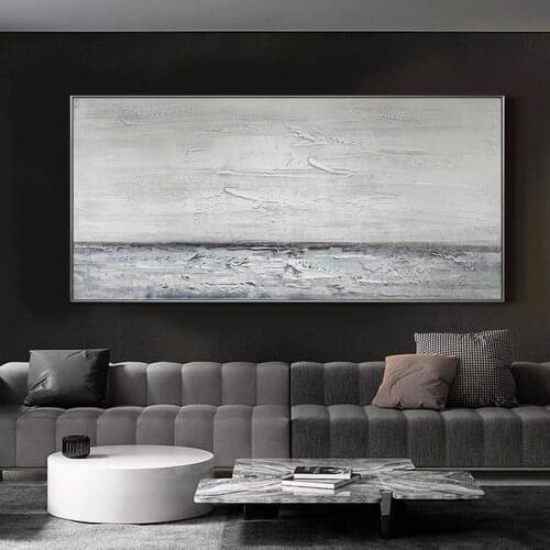 Large Abstract Painting hand painted Landscape Oil Painting Sea Gray White Modern Art Abstract Art Canvas Painting Home Decor