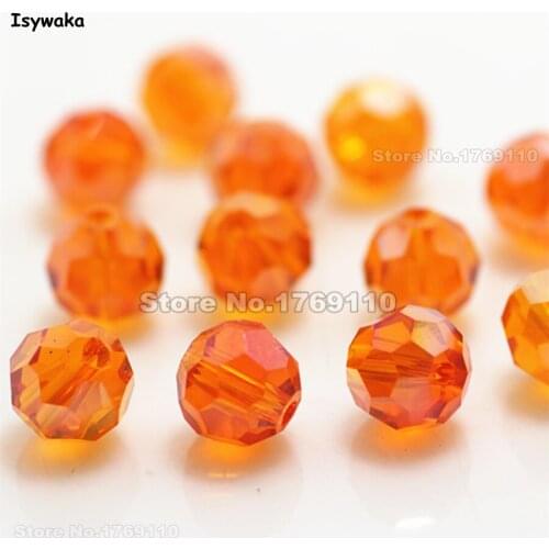 Isywaka 8mm 70Pcs Orange Red AB Color Football Faceted Austrian Crystal Beads Round Glass Spacer Loose beads DIY Jewelry Making
