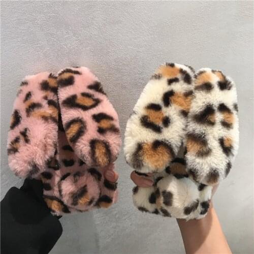Cute Leopard Smooth Fluffy Rabbit Plush Phone Case For iPhone 11 Pro XS Max XR X 8 7 Plus SE 2020 Soft TPU Shockproof Back Cover