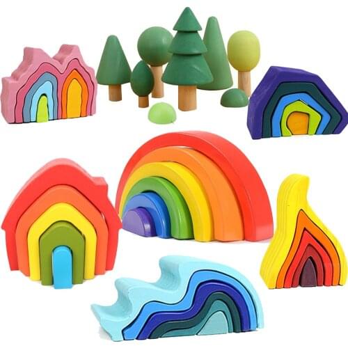 Wooden Blocks Rainbow Stacker Toys For Kids Creative Wooden Building Blocks Set For Kids Educational Toys For Children Toys