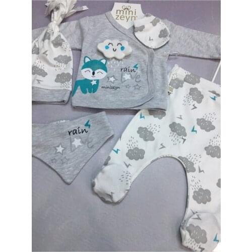 Baby Cloud Pattern 5 Piece Hospital Output Set 0-3 Month 5Pcs Set Soft 100% Cotton Baby Gift Layette Hospital outfit Quality Set