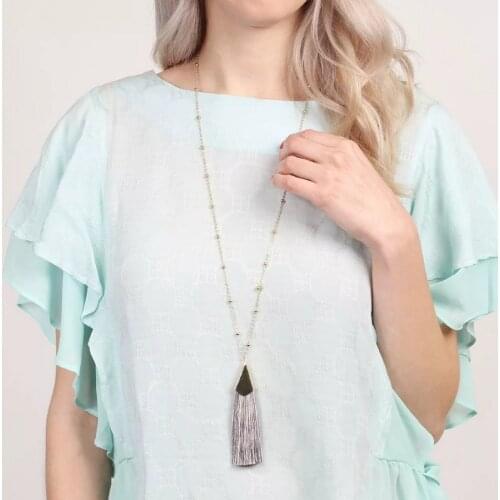 Long Ball Chain Pendant Fan Fringe Tassel Necklace Silk Tassel Sweater Necklace Chain for Women Christmas Gift New Women Jewelry