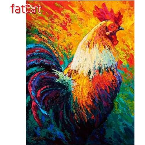 FATCAT 5D DIY Diamond Painting Chicken Diamond Painting Cross Stitch Colored Rooster Diamond mosaic Drill Home Decoration AE064