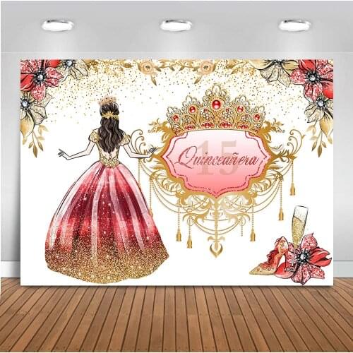 Quinceanera Red princess Backdrop for Photography Sweet 15 Birthday Party Decoration Banner Diamond Spain Adult Ceremony