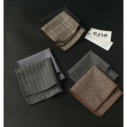 Hankerchief Scarves Plaid Business Suit Hankies wool Casual Mens Pocket Square 24x24cm 10pcs/lot