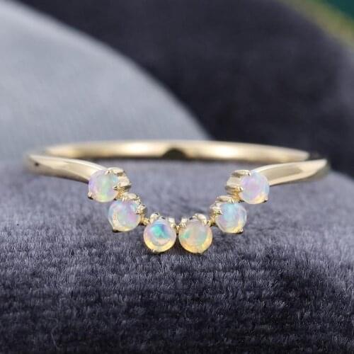 EDI Art Deco 14k Yellow Gold Natural Opal Curved Wedding Band Stacking Matching Anniversary Ring Jewelry Gift For Women