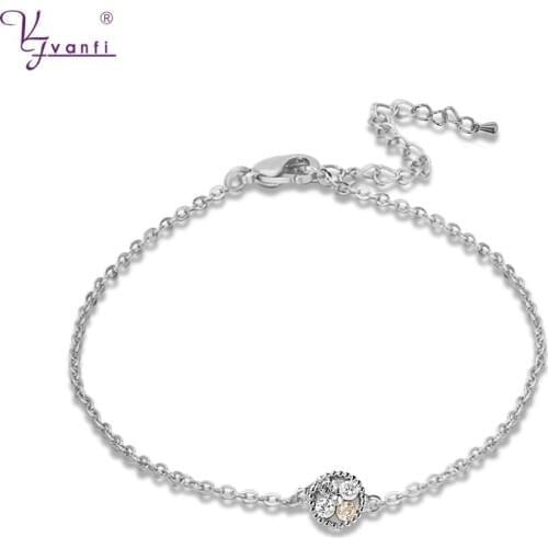 Kfvanfi Exquisite Gold Color Fashion Zircon Round Bracelets Chain Link Jewelry For Women