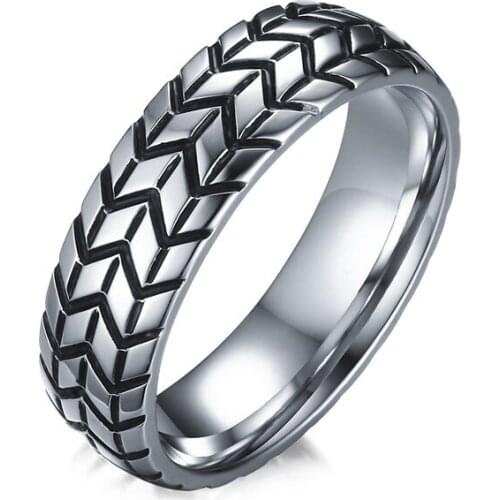 Rings for Men Retro Tires Grooved Stainless Steel Punk Jewelry 6mm No Fade Mens Jewellery New Design Fashion Gift