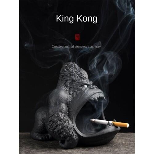 Creative fierce big King Kong ashtray large capacity household ceramic anti fly ash car large ashtray ornaments