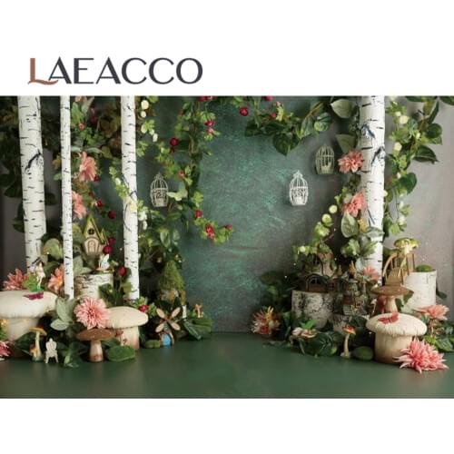 Laeacco Spring Easter Green Forest Floral Mushroom Photocall Photography Background Vinyl Backdrop Photo Studio Baby Photozone