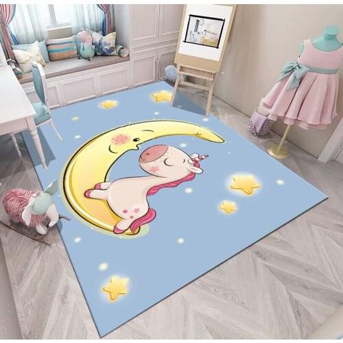 Lovely Baby Unicorn 3D Printing carpet cartoon Childrens crawl antiskid Mat kids Room Decor Carpets Cute child bedroom area rug