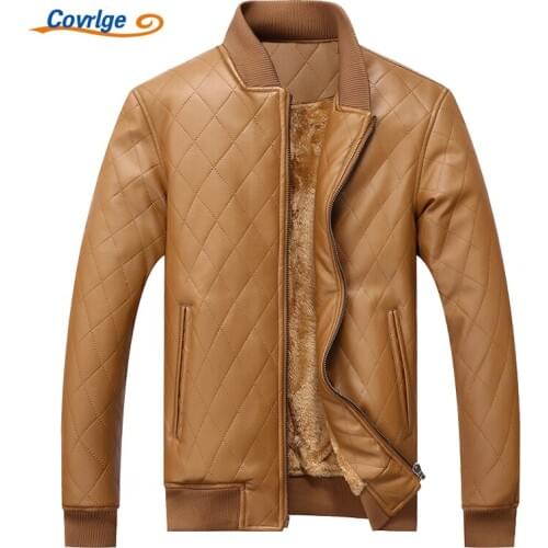 Covrlge Leather Jacket Men Winter Plus Thick Mens PU Jackets Casual Overcoat Coats Brand Clothing Rock Leather Jacket MWP007