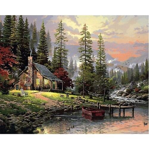 Frameless Countryside Landscape DIY Painting By Numbers Hand Painted Oil Painting On Canvas Modern Wall Art Picture For Gift