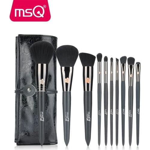MSQ Pro 10pcs Makeup Brushes Set Copper Ferrule Powder Foundation Eyeshadow Eyeliner Lip Make up Brush Tool With PU Leather Case