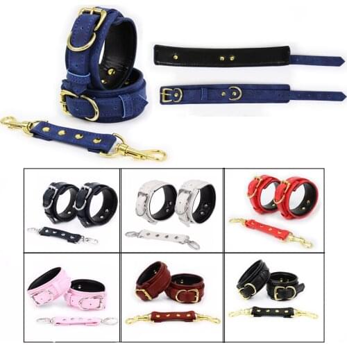 Leather Adjustable Sex Handcuffs&Ankle Cuff Bondage Kit BDSM Wrist Restraints Slave Shackles SM Game Erotic Sex Tools For Couple