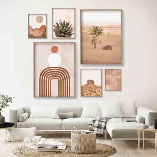 Line Mid Century Desert Wall Art Canvas Painting Rainbow Burnt Orange Posters And Prints Terracotta Wall Picture For Living Room