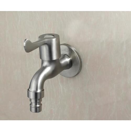 Wholesale and retail wall mounted bathroom 304 stainless steel washing machine tap faucet mixer outdoor faucet garden tap