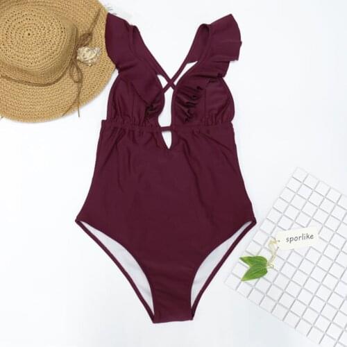 2021 New Girls One-piece Swimsuit Women Ruffle V-neck Swimsuit Beach Bathing Suit Swimwear Push Up Maillot de bain C1955