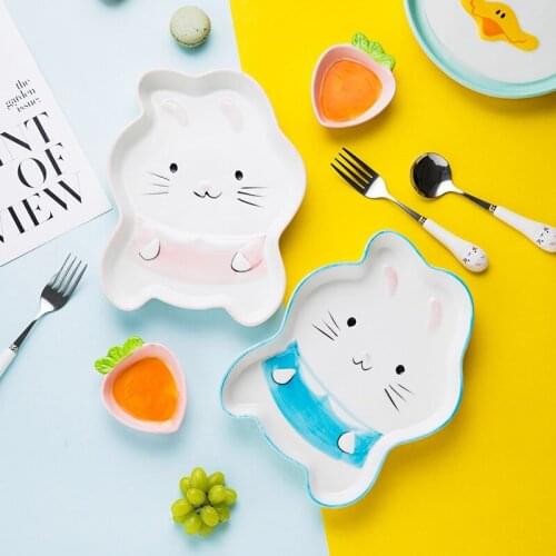 2021 New Childrens Cartoon Hand-painted Creative Cute Eating Ceramic Dinner Plate Set