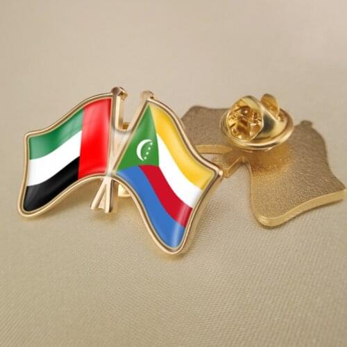 United Arab Emirates and Comoros Crossed Double Friendship Flags Lapel Pins Brooch Badges