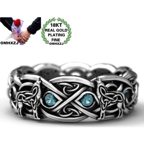 OMHXZJ Wholesale RR1231 European Fashion Fine Man Party Birthday Wedding Gift Vintage Wolf AAA Zircon 925 Sterling Silver Ring