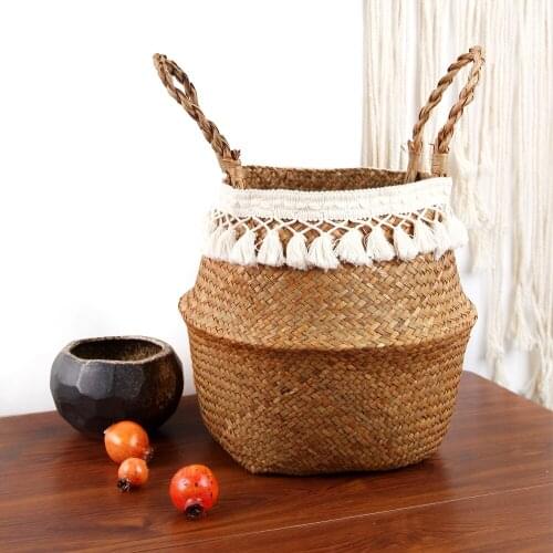 Woven Basket Hanging Plant Baskets Garden Plant Basket Potted Foldable Pot Storage Basket Wicker Basket Laundry Basket