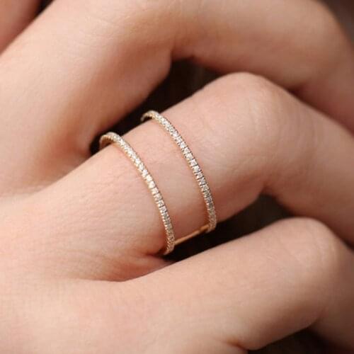 Popular Creative Two-Row White Crystal Hollow Ring for Women Party Wedding Engagement Rings Female Hand Womens Costume Jewelry