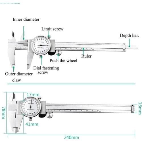 0-150mm Shockproof Dial Calipers High Precision Vernier Caliper Outer/Inner Diameter Step Aperture Measuring Vernier Caliper