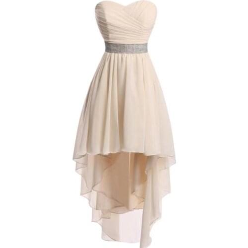 Ladybeauty Best Sale Crystal Sashes Sleeveless Pleat Chiffon Short Front Long Back Bandage Evening Dresses