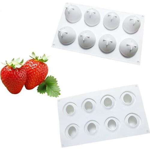 Silicone Mousse Cake Molds 3D Bakeware DIY Mould, 8 Holes Strawberry